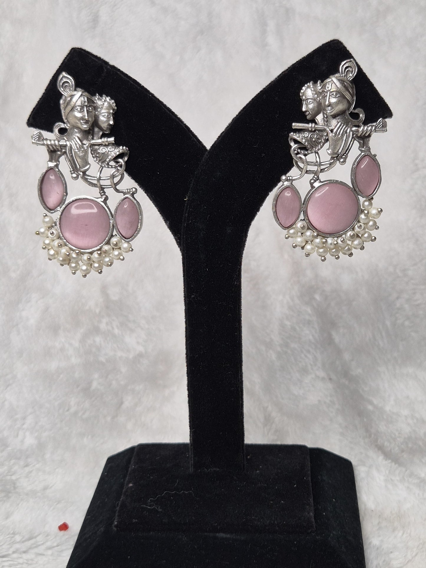 Radha Krishna Silver Oxidized Earrings