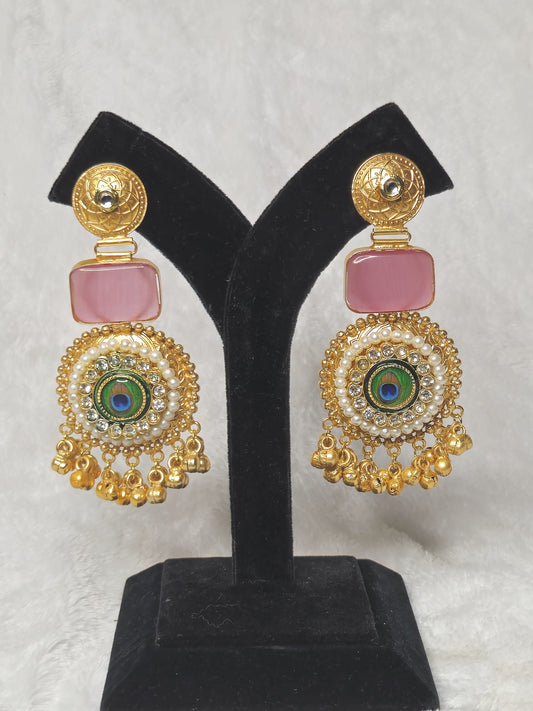 Baby Pink More Pankh Gold Earrings