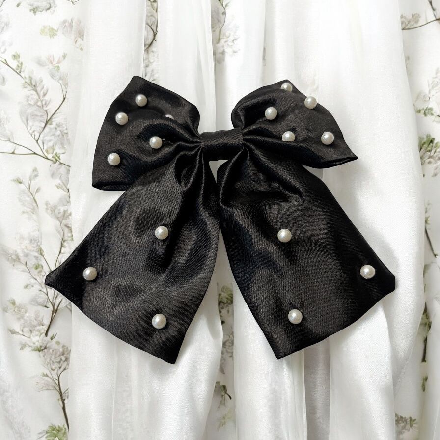 Satin Bow Hair Clip with Pearl Detailing