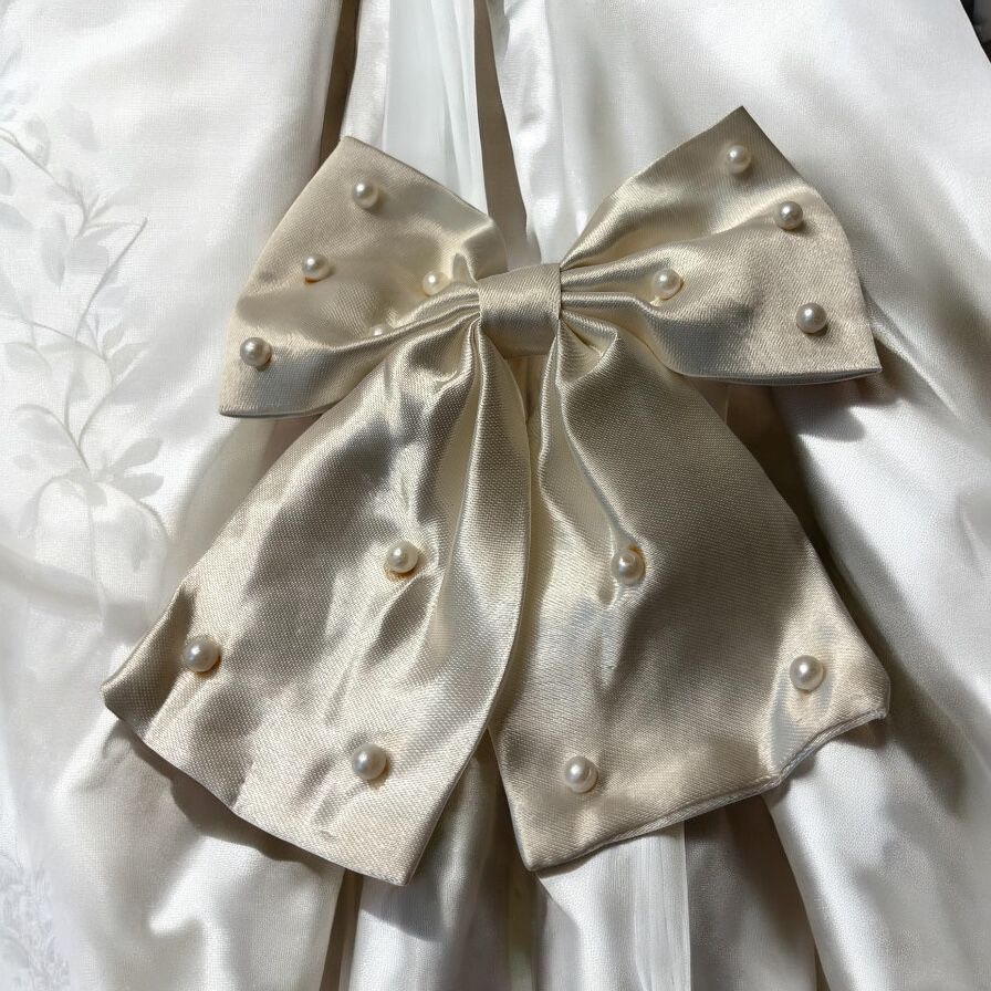 Satin Bow Hair Clip with Pearl Detailing
