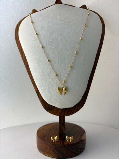 Minimal Bow Pendant with Earrings