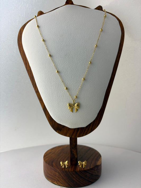 Minimal Bow Pendant with Earrings