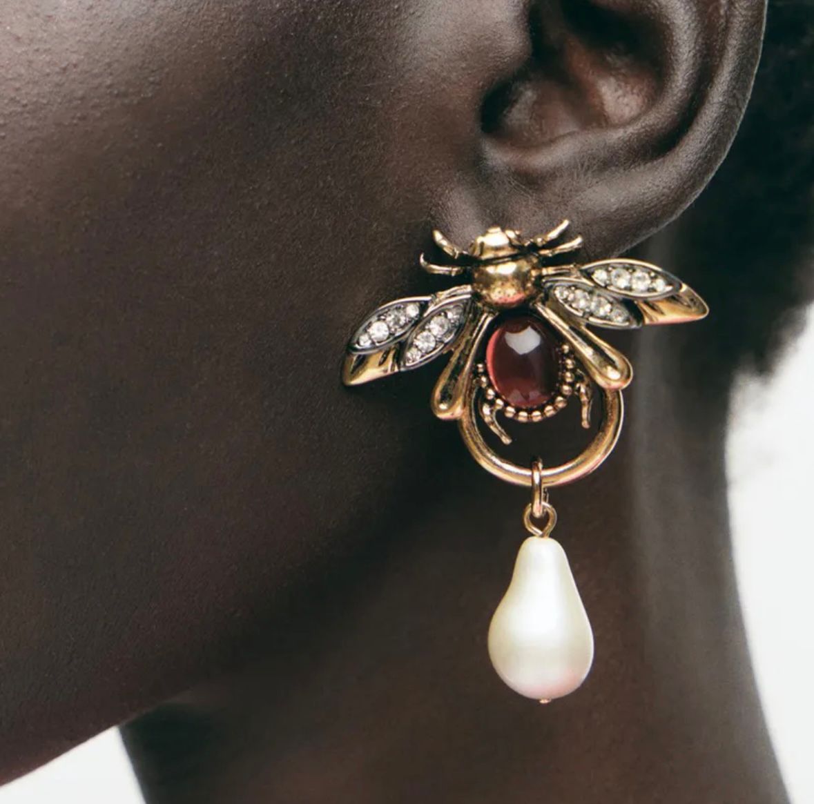 Regal Bee Pearl Drop Earrings