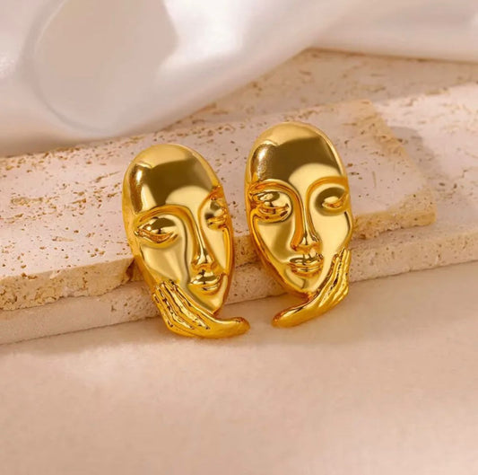 Golden Muse Face Earrings