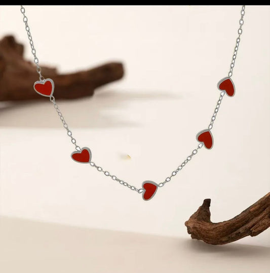 Hearts Enamel Charm Necklace