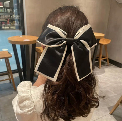 Elegant Satin Black Bow Hair Clip