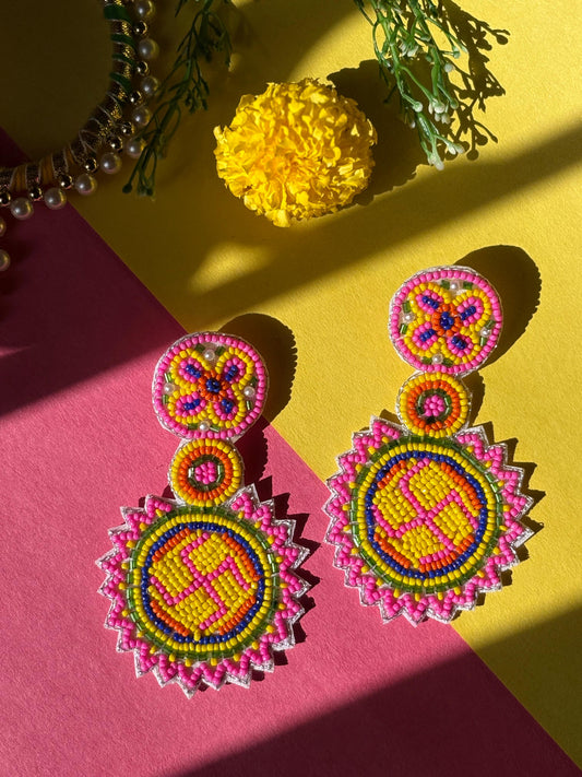 Handcrafted Swastik Beaded Festive Earrings