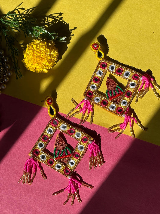 Traditional Rajasthani Kalash Mirror Work Earrings