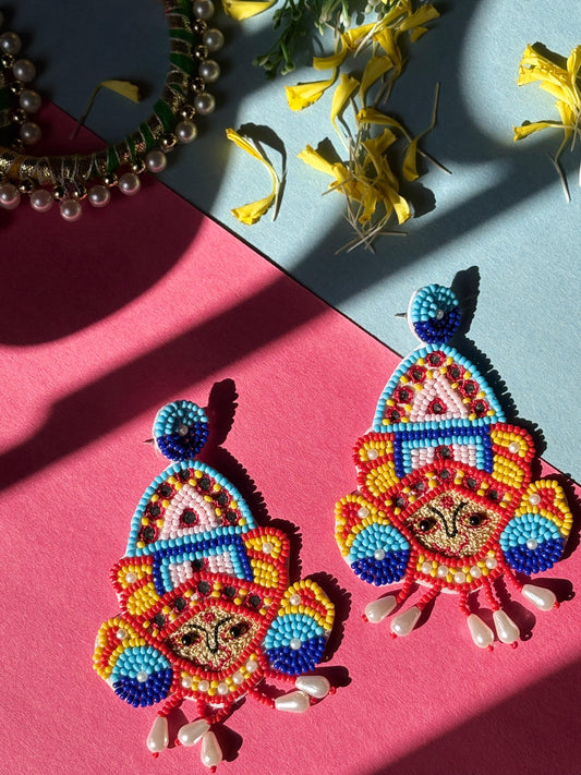 Durga Face Beaded Statement Earrings
