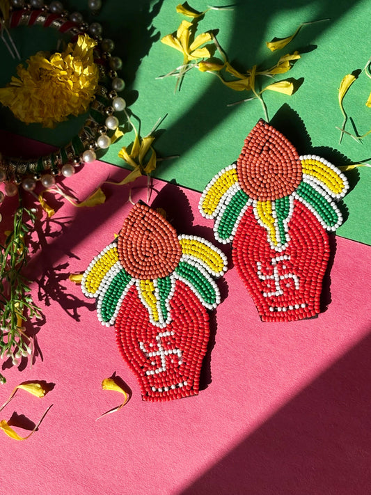 Beaded Kalash Swastik Earrings