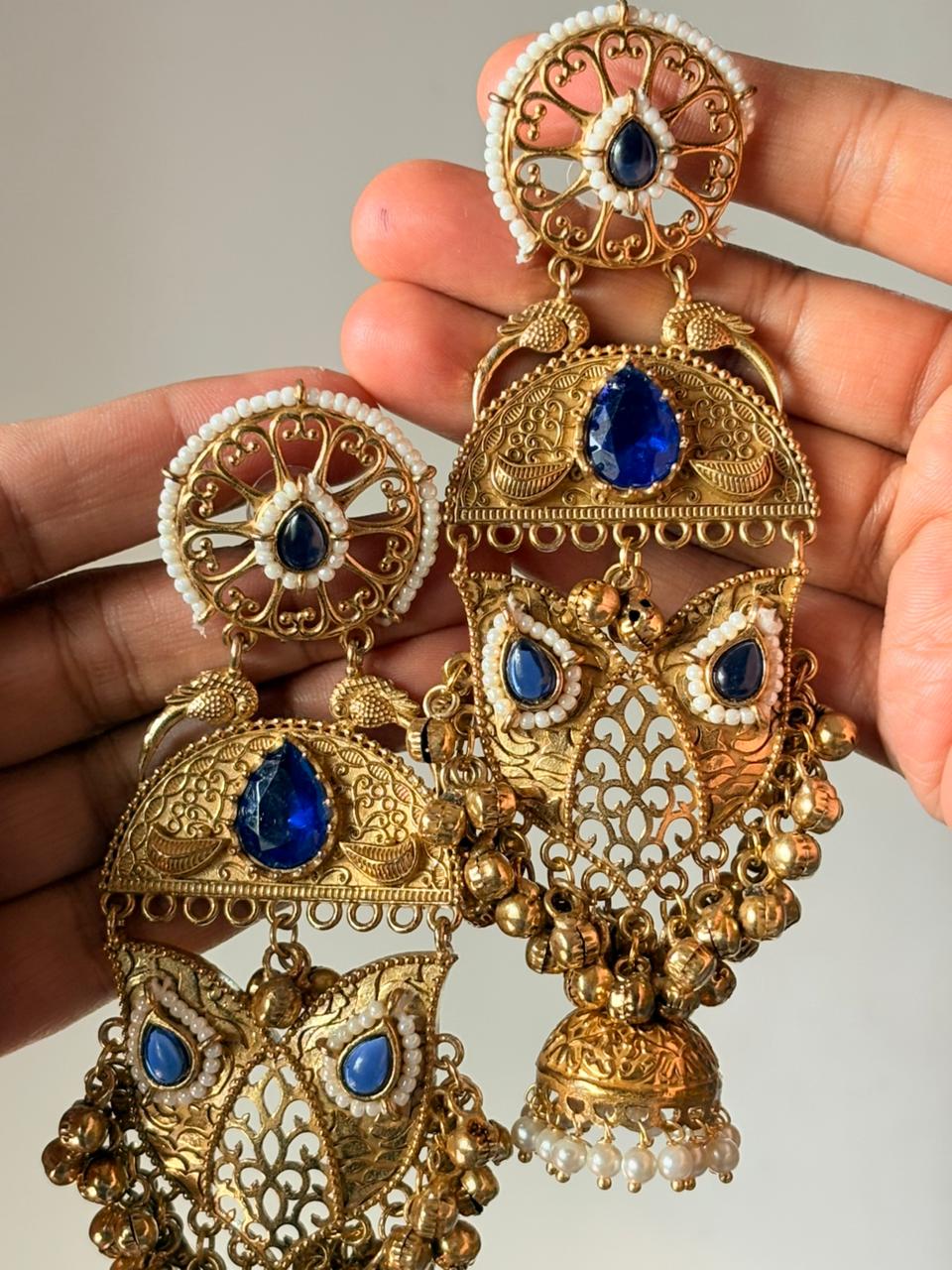 Royal Sapphire Owl Dangler Jhumkas