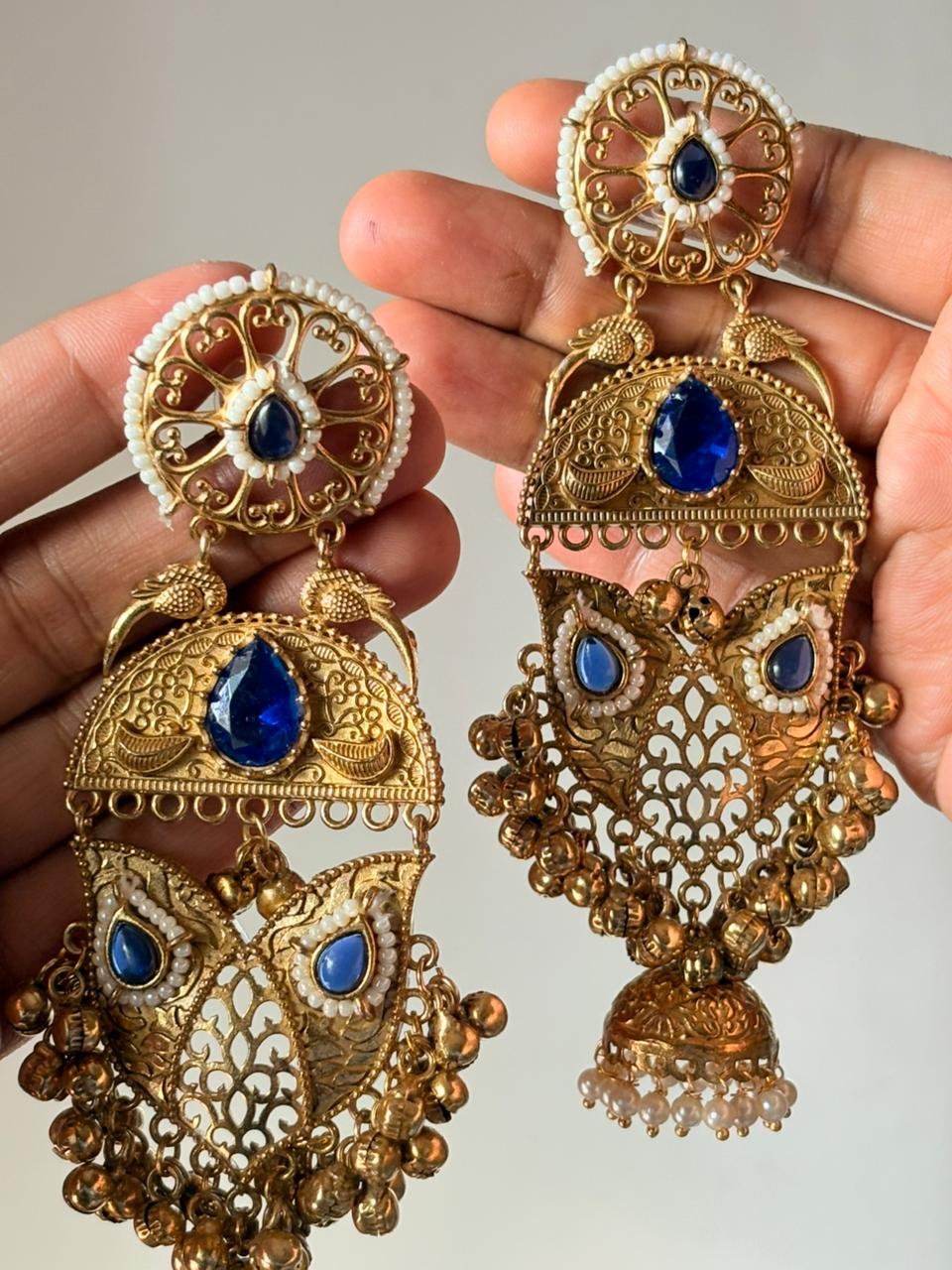 Royal Sapphire Owl Dangler Jhumkas
