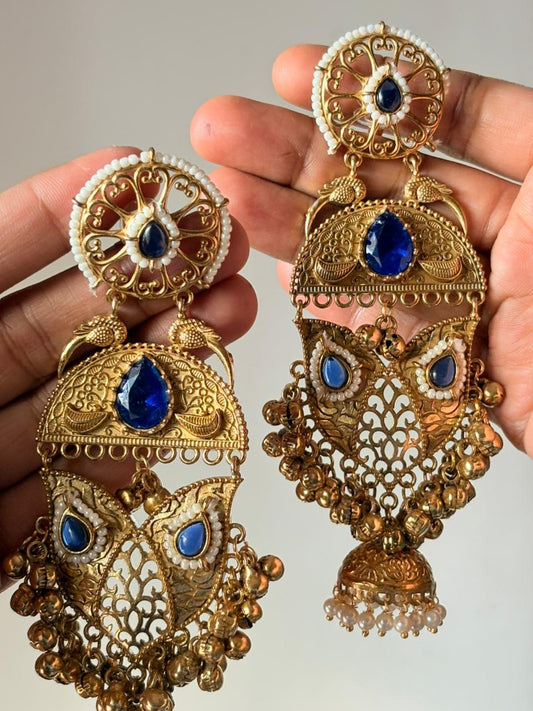 Royal Sapphire Owl Dangler Jhumkas