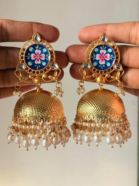Noor-E-Gul Handpainted Pearl Dome Jhumkas