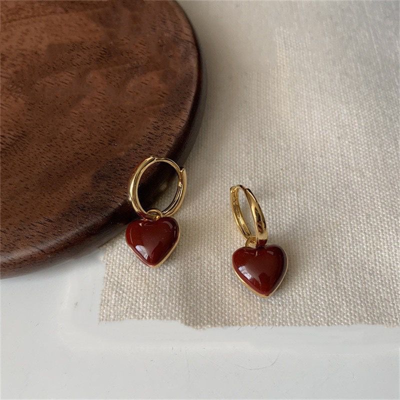 Ruby Heart Mini Hoops