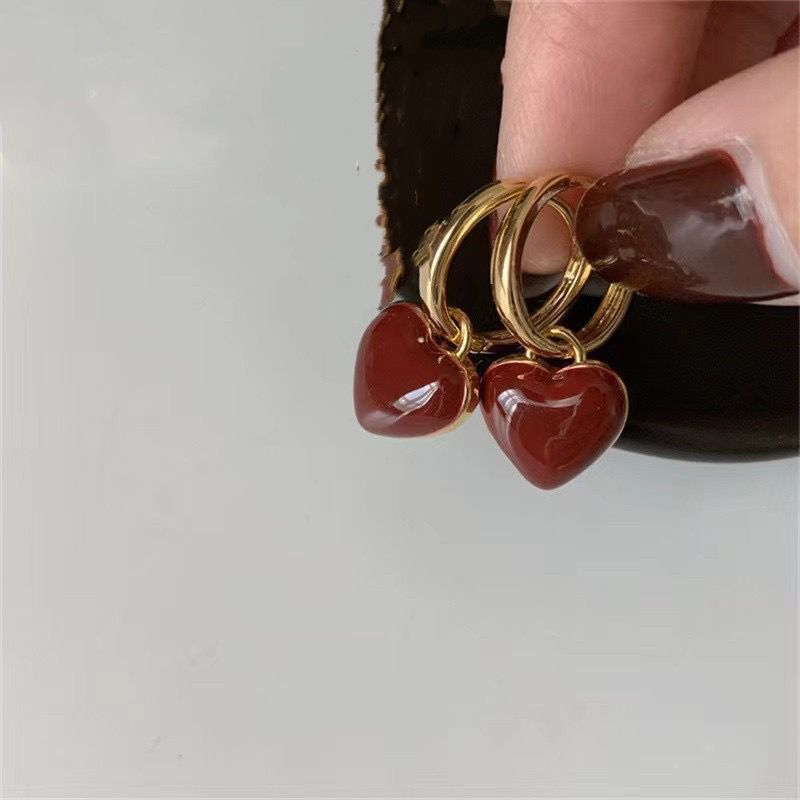 Ruby Heart Mini Hoops