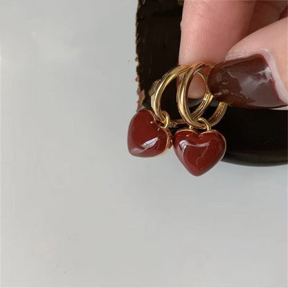Ruby Heart Mini Hoops