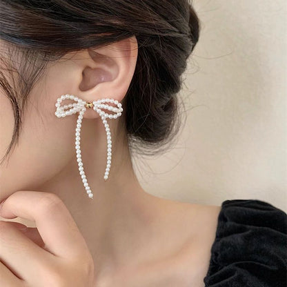Pearl Bow Drop Earrings
