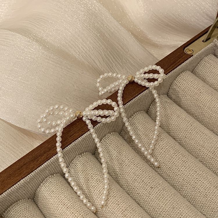 Pearl Bow Drop Earrings