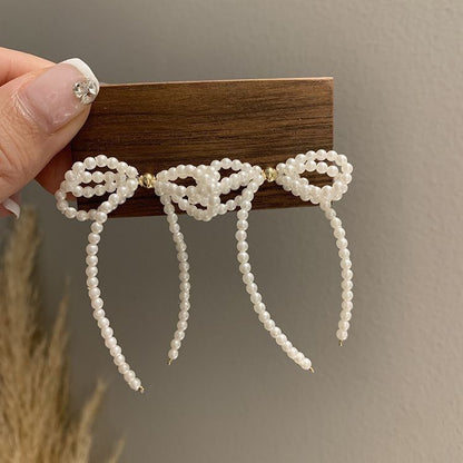 Pearl Bow Drop Earrings