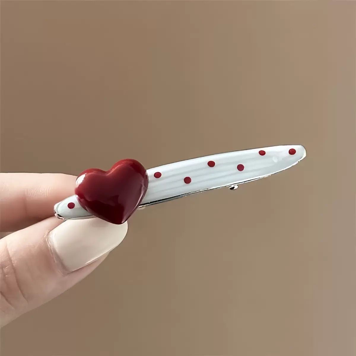 Red Heart & Polka Dot Alligator Hair Clip