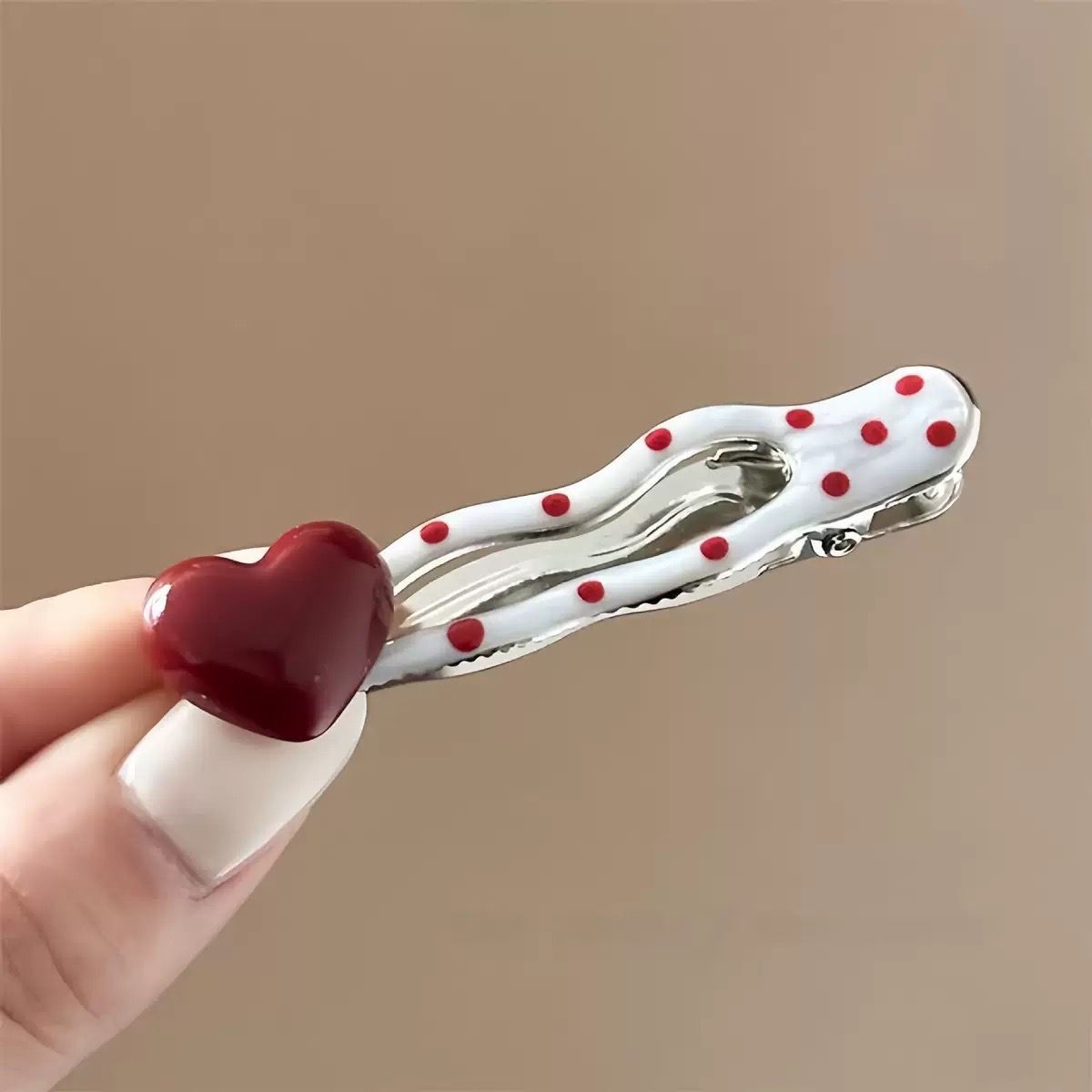 Red Heart & Polka Dot Alligator Hair Clip