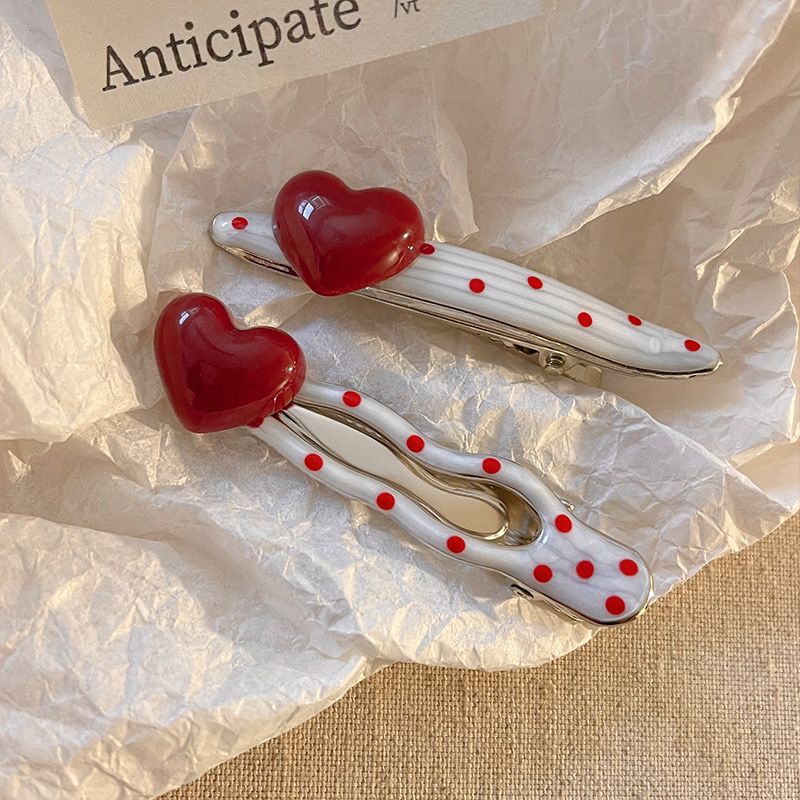 Red Heart & Polka Dot Alligator Hair Clip