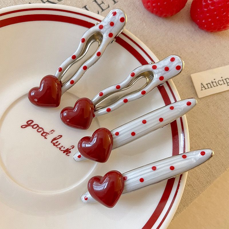 Red Heart & Polka Dot Alligator Hair Clip