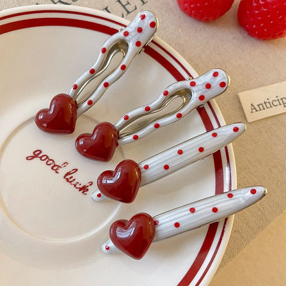 Red Heart & Polka Dot Alligator Hair Clip