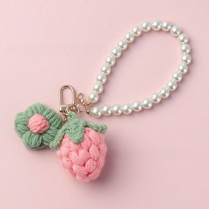 Crochet Strawberry Pearl Charm