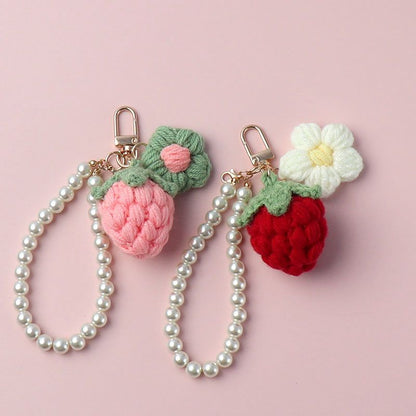 Crochet Strawberry Pearl Charm