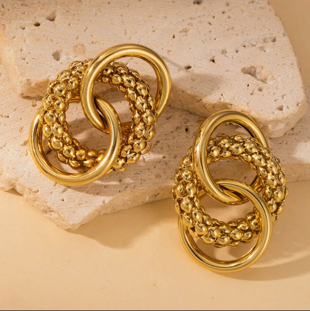 Interlinked Gold Texture Hoop Earrings