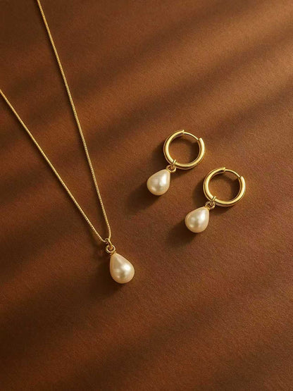 Golden Teardrop Pearl Jewelry Set