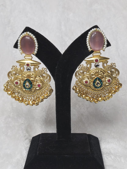 Baby Pink Gold Traditional Earrings