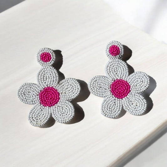 Pink Flower Handmade Earrings
