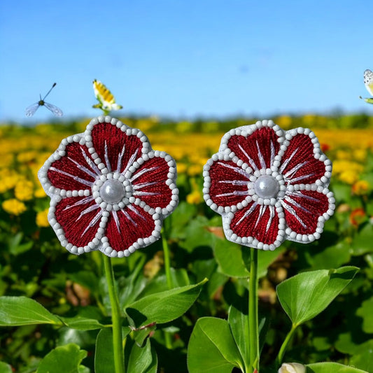 Red Flower Handmade Earrings