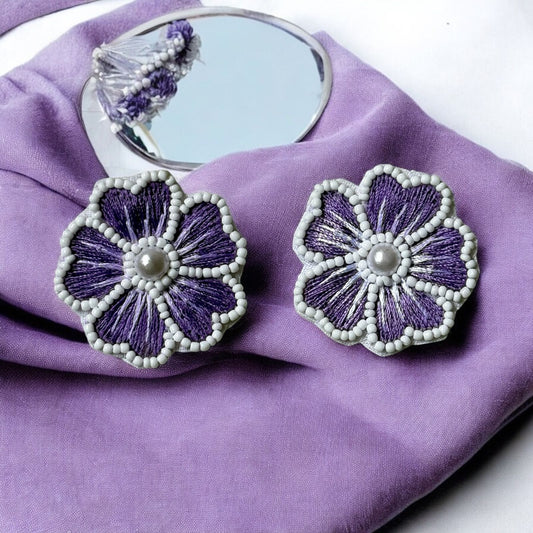 Purple Flower Handmade Earrings