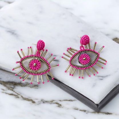 Pink Evil Eye Handmade Earrings