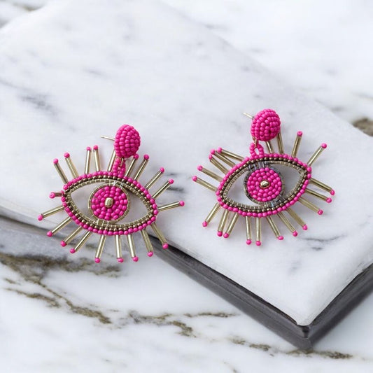 Pink Evil Eye Handmade Earrings