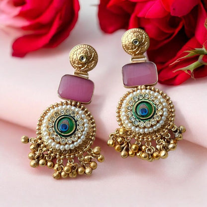 Baby Pink More Pankh Gold Earrings