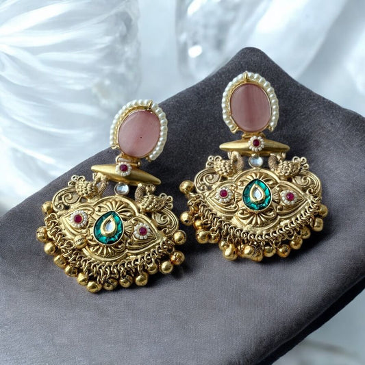 Baby Pink Gold Traditional Earrings