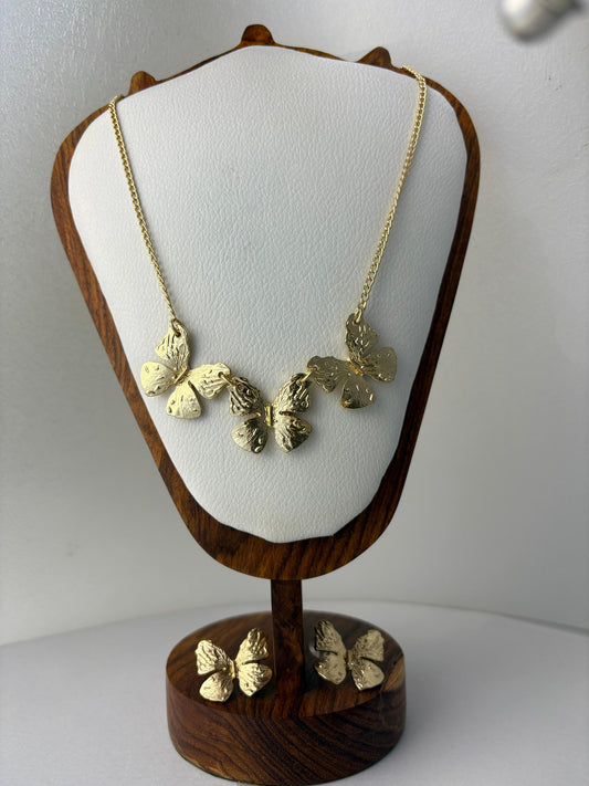 Anti-Tarnish Butterfly Necklace With Earrings