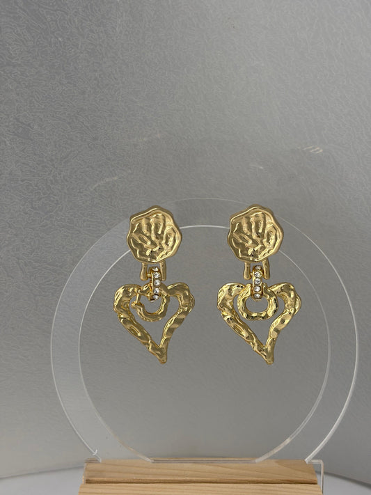 Gold Hanging Heart Earrings