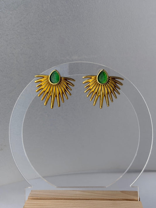 Gold Green Stone Earrings