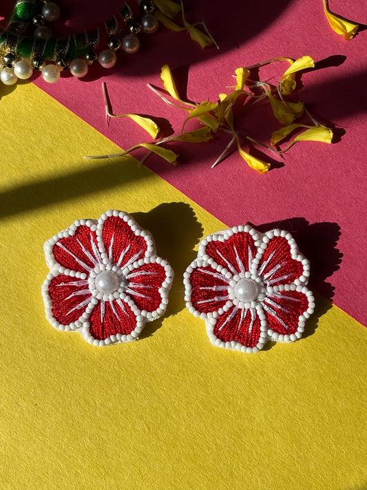 Red Flower Handmade Earrings