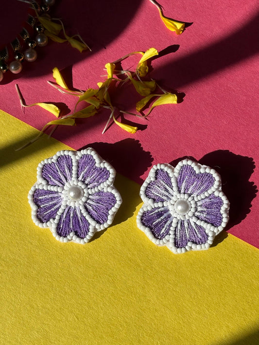 Purple Flower Handmade Earrings