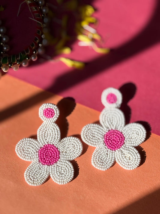 Pink Flower Handmade Earrings