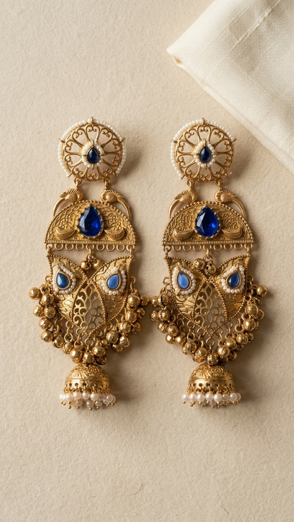 Royal Sapphire Owl Dangler Jhumkas