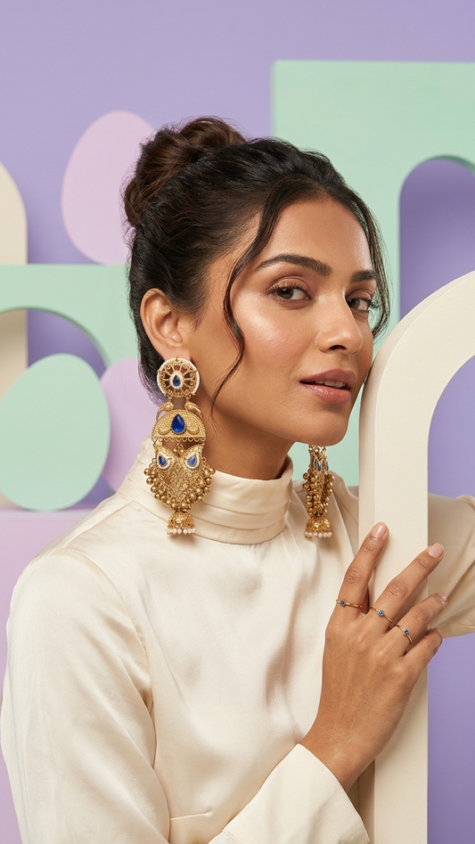 Royal Sapphire Owl Dangler Jhumkas