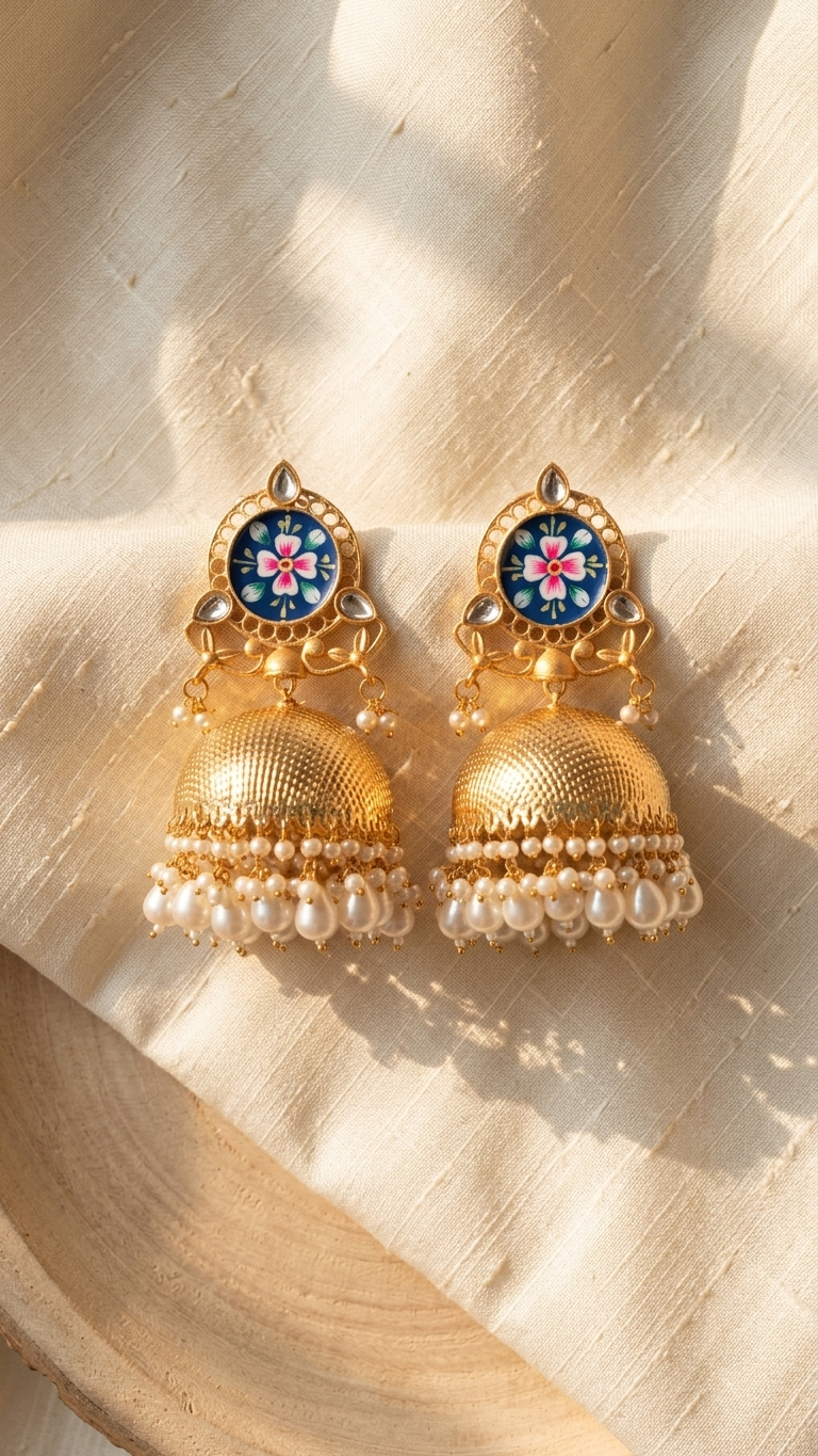 Noor-E-Gul Handpainted Pearl Dome Jhumkas